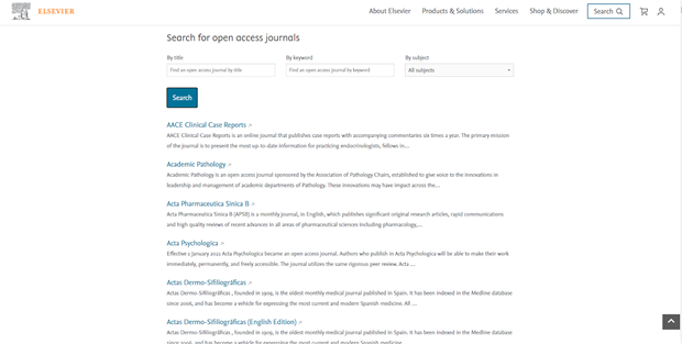 Contoh tampilan Elsevier Open Access 2021