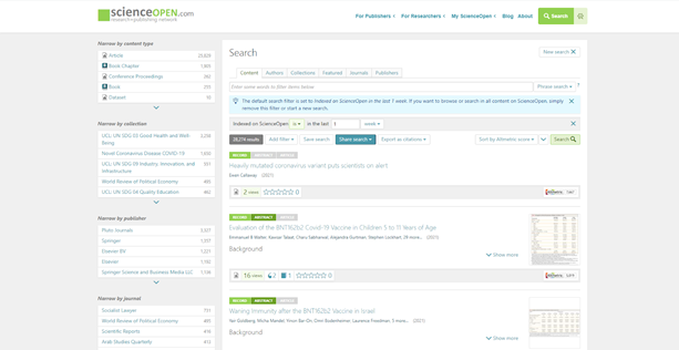 Contoh tampilan ScienceOpen 2021